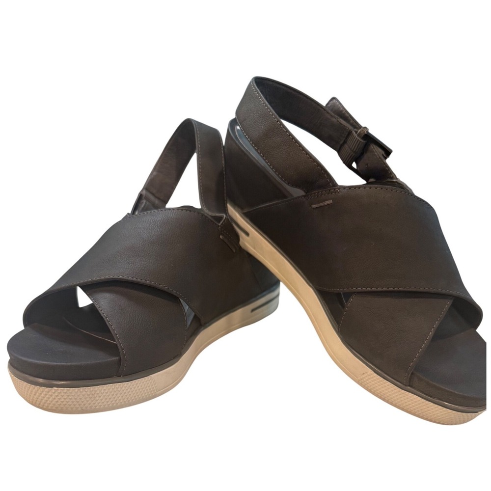 Eileen Fisher Graphite Nubuck Platform Sandals Wedge 7.5M Grey Comfort
